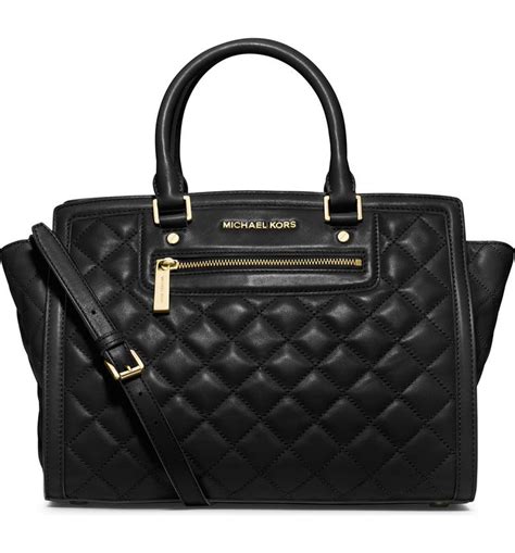 michael kors quilted selma large black|selma leather satchel.